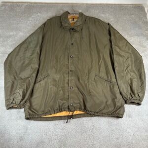 Vintage 60s LL Bean Coach Jacket Mens XXL Olive Green Nylon Snap Windbreaker USA